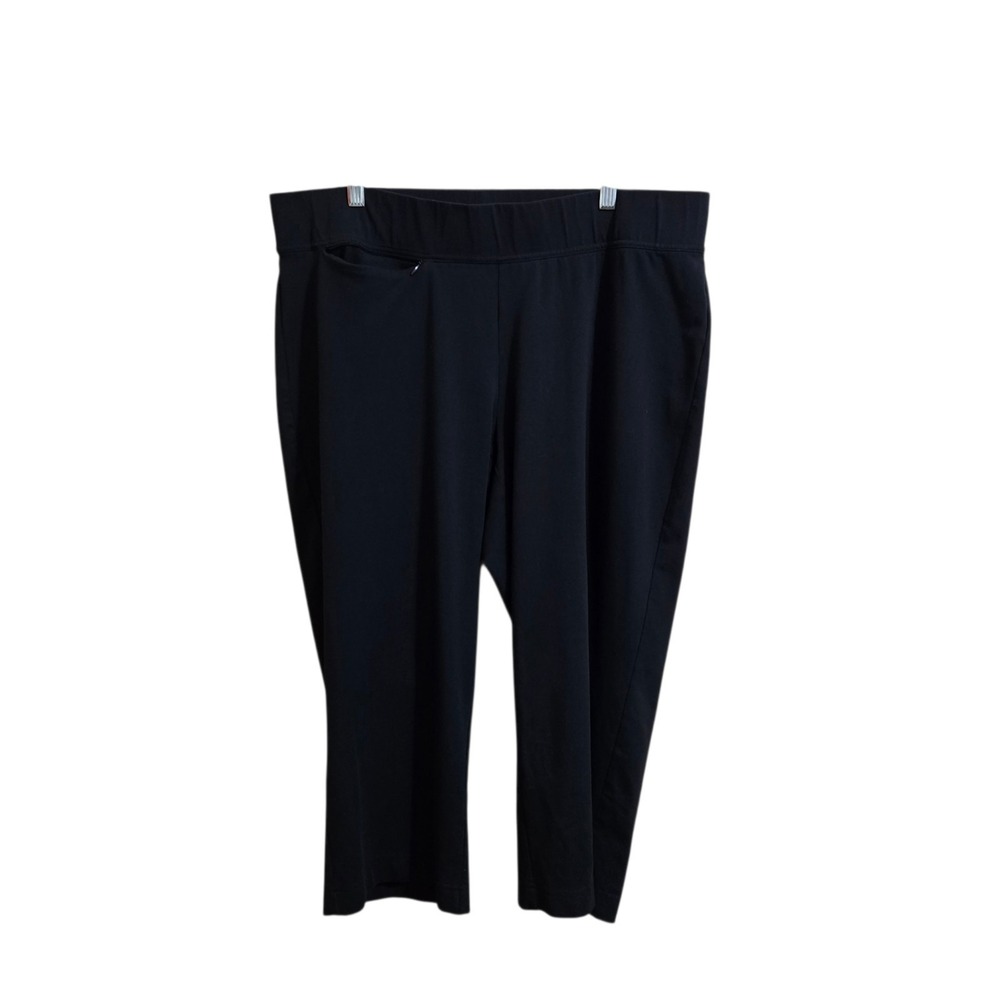 Lands End Womens Capris Size 18 Black Elastic Waist Pockets Cotton Blend Stretch